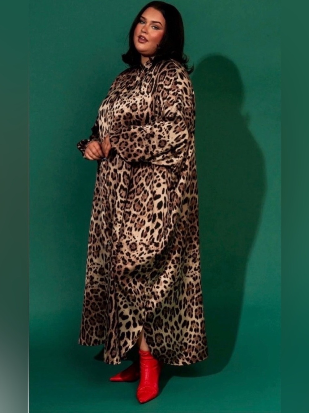 Dressed in Lala Here Kitty Leopard Satin Duster Dress XL